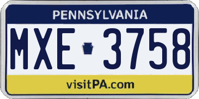 PA license plate MXE3758