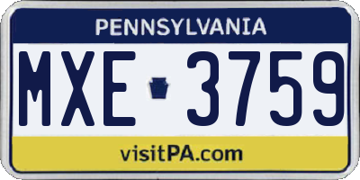 PA license plate MXE3759