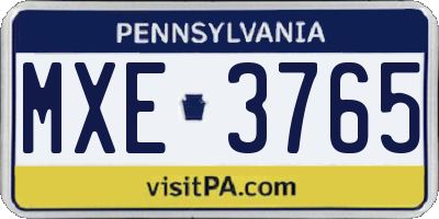 PA license plate MXE3765