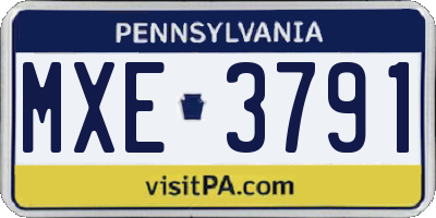 PA license plate MXE3791