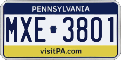 PA license plate MXE3801