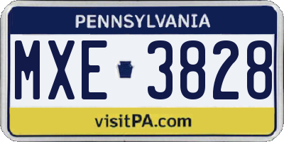 PA license plate MXE3828
