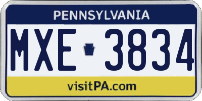 PA license plate MXE3834