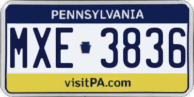 PA license plate MXE3836