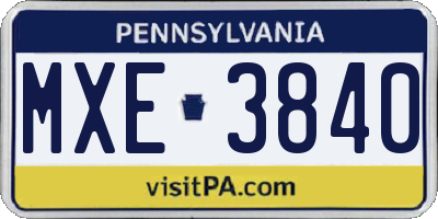 PA license plate MXE3840