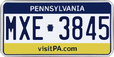 PA license plate MXE3845