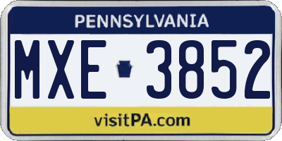 PA license plate MXE3852