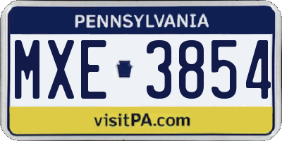 PA license plate MXE3854