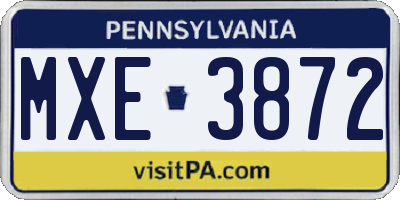PA license plate MXE3872