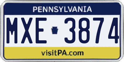 PA license plate MXE3874