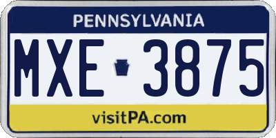 PA license plate MXE3875