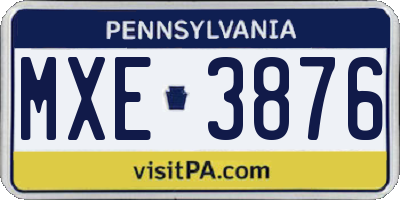 PA license plate MXE3876