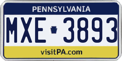 PA license plate MXE3893