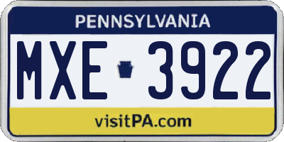 PA license plate MXE3922
