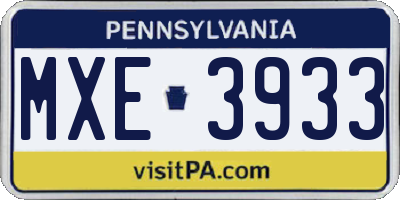 PA license plate MXE3933