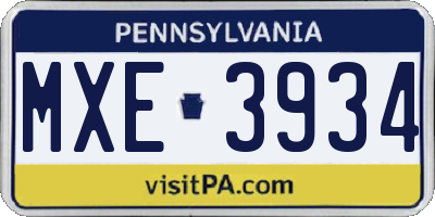 PA license plate MXE3934