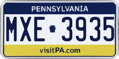 PA license plate MXE3935