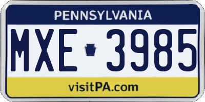 PA license plate MXE3985