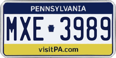 PA license plate MXE3989