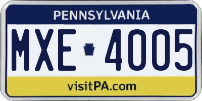 PA license plate MXE4005