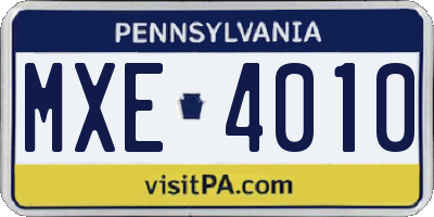 PA license plate MXE4010