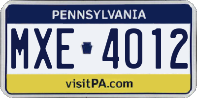 PA license plate MXE4012