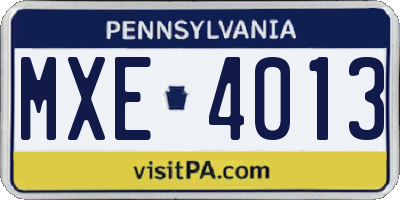 PA license plate MXE4013