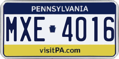 PA license plate MXE4016