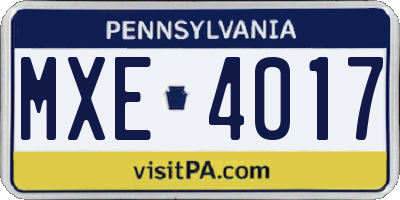 PA license plate MXE4017