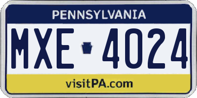 PA license plate MXE4024