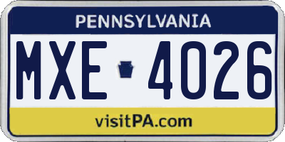 PA license plate MXE4026