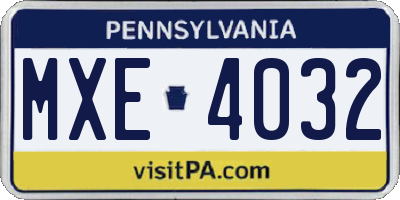 PA license plate MXE4032