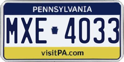 PA license plate MXE4033