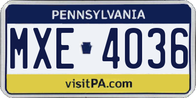 PA license plate MXE4036