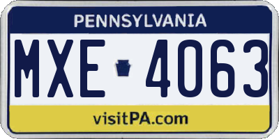 PA license plate MXE4063