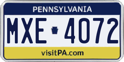 PA license plate MXE4072