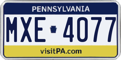 PA license plate MXE4077
