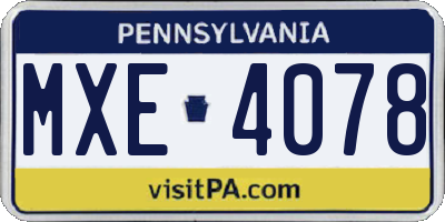 PA license plate MXE4078