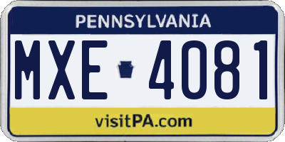 PA license plate MXE4081