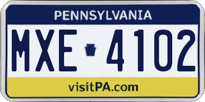 PA license plate MXE4102