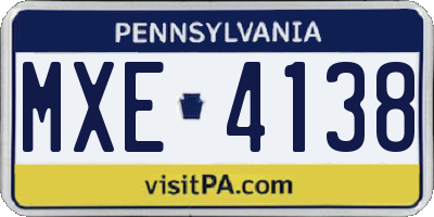 PA license plate MXE4138