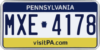 PA license plate MXE4178