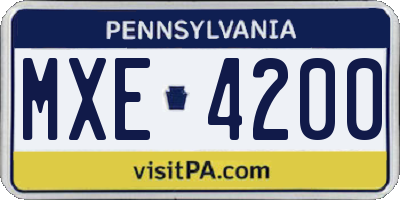 PA license plate MXE4200