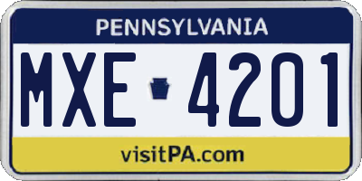 PA license plate MXE4201