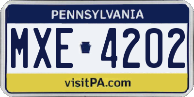 PA license plate MXE4202