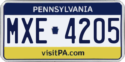PA license plate MXE4205