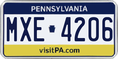 PA license plate MXE4206