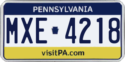 PA license plate MXE4218