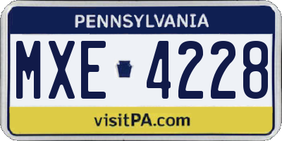 PA license plate MXE4228