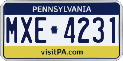PA license plate MXE4231